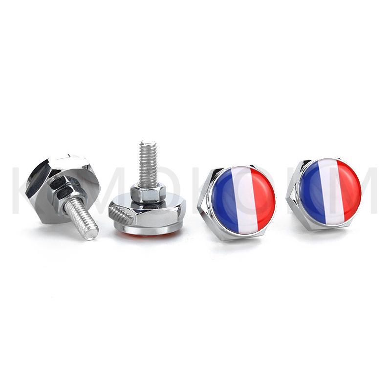 4pcs/set Car USA Italy Germany British Flag Metal Screws License Plate Bolts Auto Universal Car Accessories For VW BMW