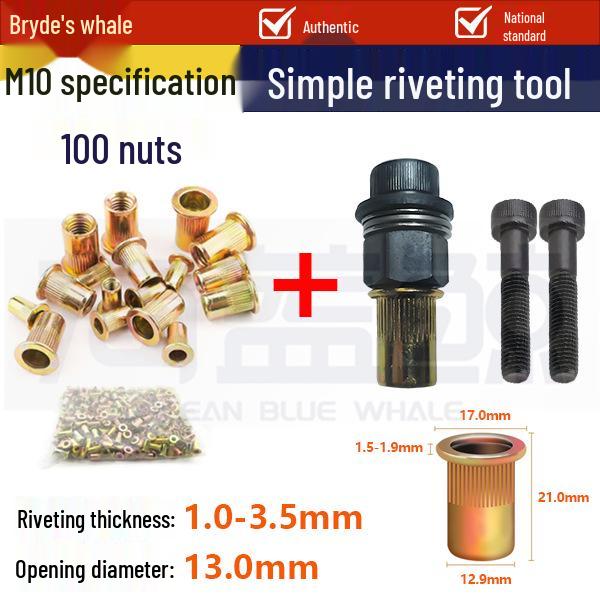 Pop Rivet Nut Tool for License Plates & Sheet Metal – Manual Flat Head Pull Nut