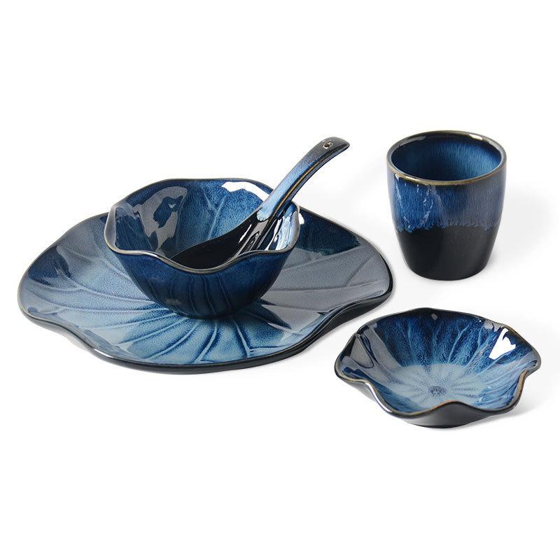 Japanese-Style Kiln-Changed Ceramic Tableware, Rice, Dishes, Plates, Matching Lotus Plate Set, Hotel Restaurant Household