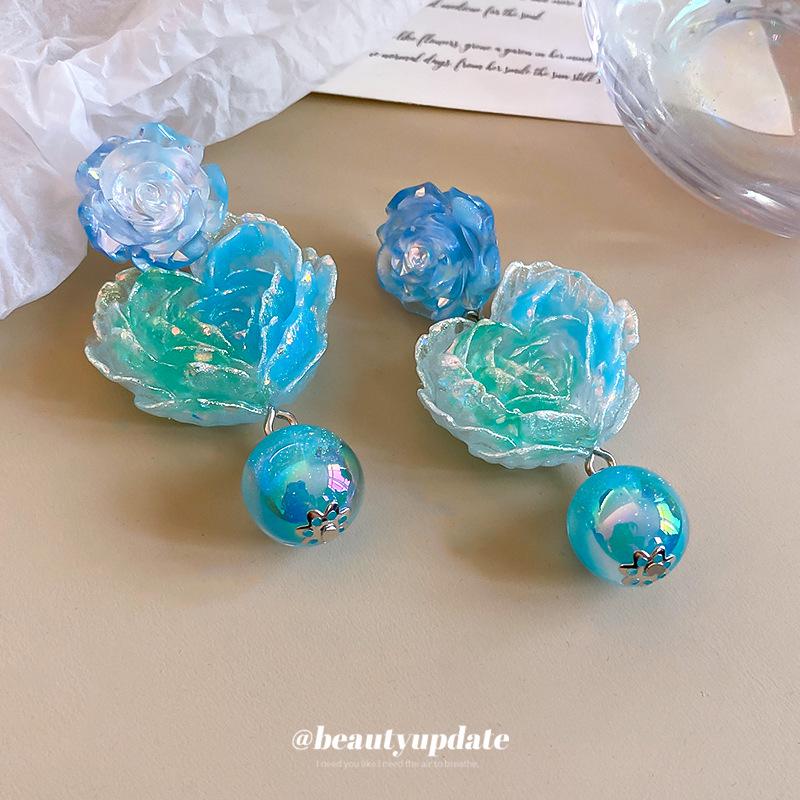 Silver Needle Resort Resin Marbled Gradient Earrings - High-End Dopamine Personality Niche Jewelry for Women