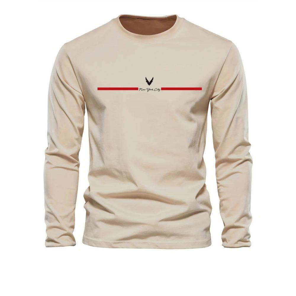 Spring and Autumn Round Neck 3D Letter "New York City" Graphic Printed Top Fashionable Casual Simple Long Sleeved Men's T-shirts