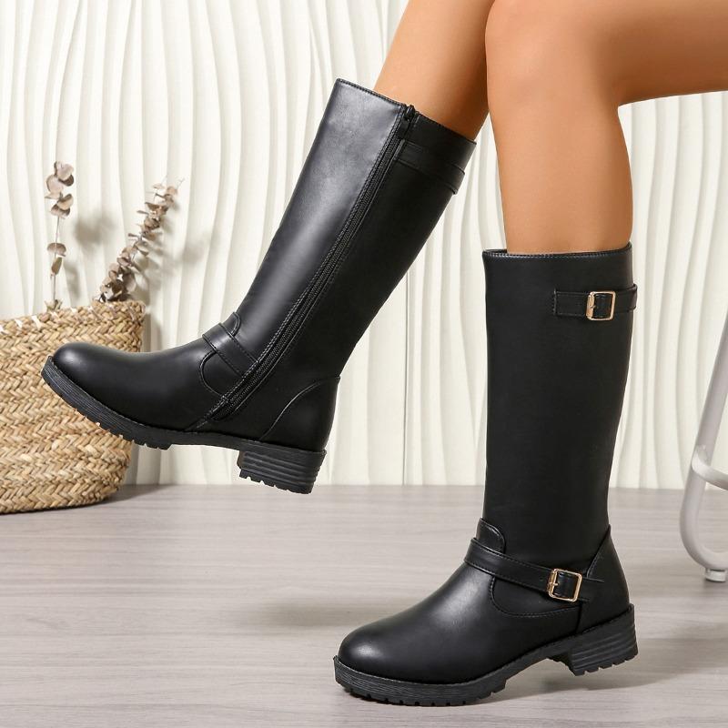 Belt Buckle Slimming Knight Boots 2025 Winter New Plus-size High Boots for Women