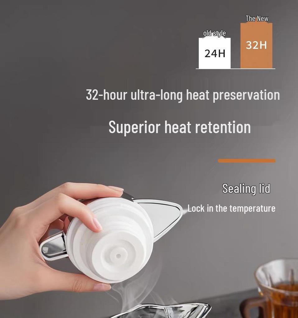 European Style 304 Stainless Steel Double-Layer Vacuum Thermos Flask, Large Capacity Roman Pot for Home Use, Anti-Scald.