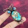 Pink Opal Copper Turquoise Pendant Blue Evil Eye Pendant Copper Wire Wrapped Owl Jewelry