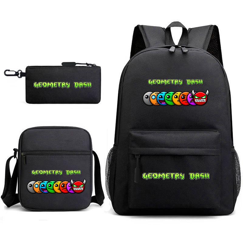 Geometric sprint trend starry sky schoolbag three-piece geometry dash heat transfer personalized backpack leisure bag