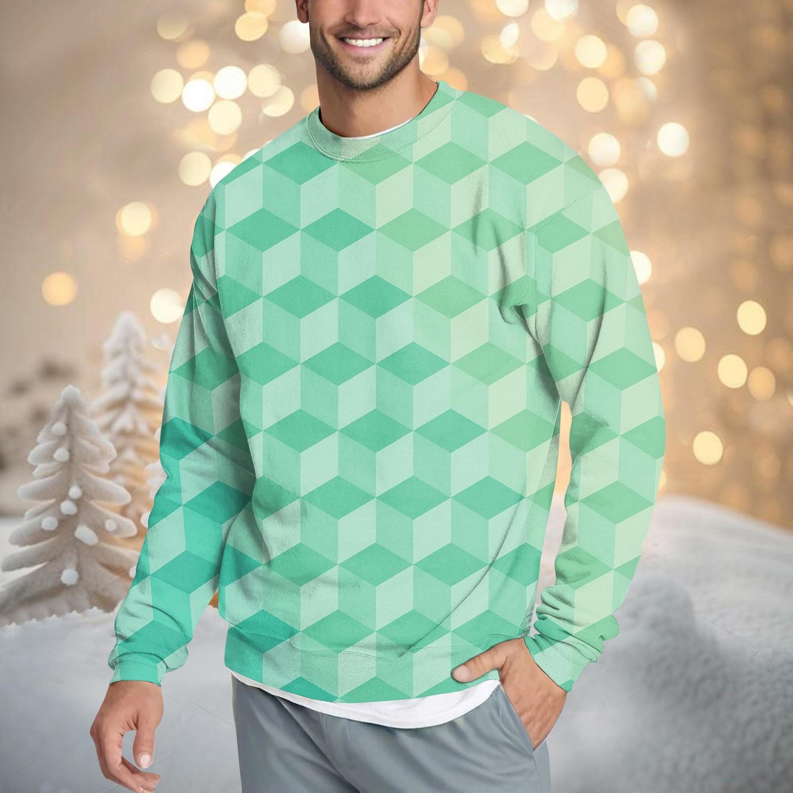 

Мужская повседневная мода удобная клетчатая круглая горловина пуловер толстовка свитшот L