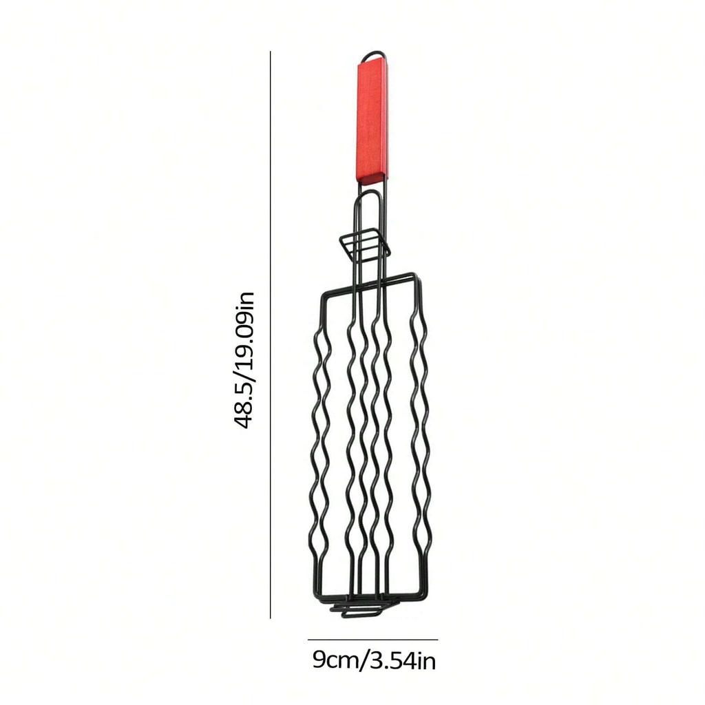 1pc Removível Hot Dog Grill Com Alça De Madeira Salsicha Grill Gaiola Grill Cesta Acessórios Grill Portátil Outdoor BBQ Rack