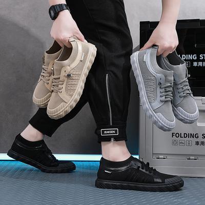 2025 New Men's Flat Shoes Casual Fashion Breathable Lightweight Sports Shoes Low-top Elastic Buckle Lace-up Cloth Shoes