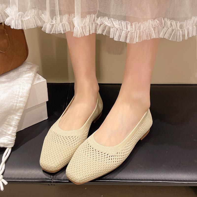 Fashion 2025 New Fashion Square Toe Shallow Mouth Flat Single Shoes New Temperament Soft Sole Comfortable Flying Weaving Women's Shoes