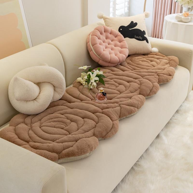 Rose Velvet Special-shaped Sofa Cushion Winter Thickened Non-slip Cushion Irregular Leather Cover Cover Plush High-end Cover Cloth