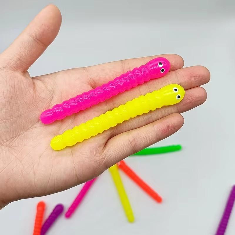 5PCS Colored Caterpillar Pull Worm Noodle Fidget Toys Stretch String TPR Rope Anti Stress String Stress Relief Autism Vent Toys