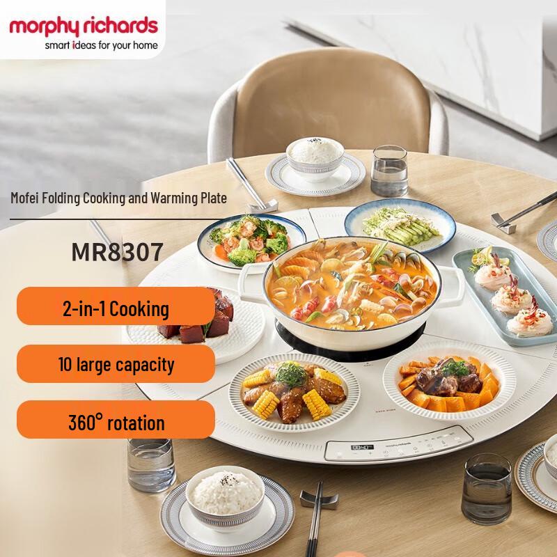 Круглая складная подогреваемая тарелка для еды Morphy Richards с керамической плитой, штепсель CN (адаптер в комплекте)