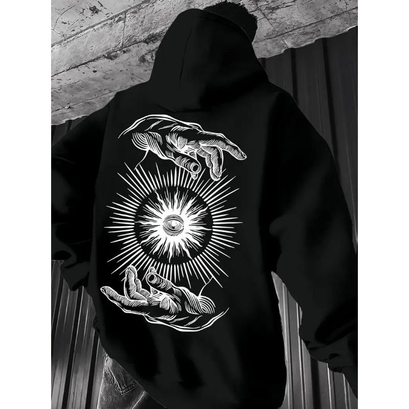 Men s Sacred Eye Hand Print Pullover Hoodie Kangaroo Pocket Sweatshirt S