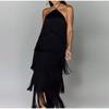 Tassels Halter Split Women Dress Sleeveless Backless Lace Up Party Summer Street Club Evening Robe