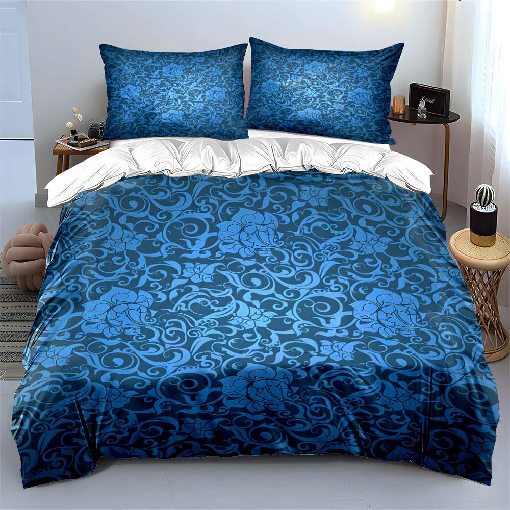 Floral Pattern Blue Three-Piece Set Multiple Sizes Kid'S And Adults' Bedroom Exquisite 3Pc Bedding Set, Gift