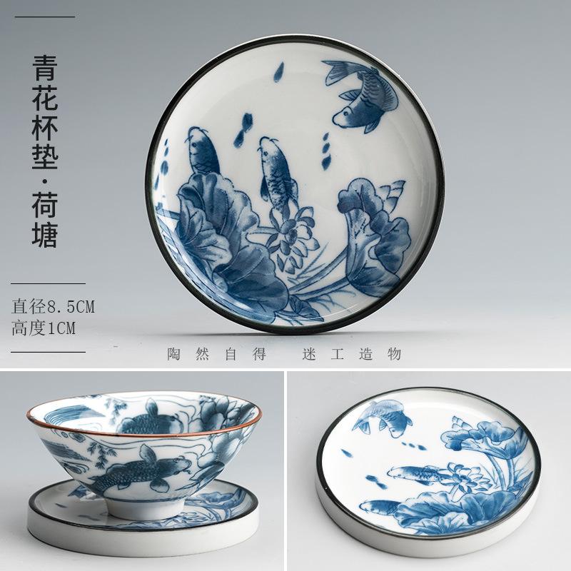 Retro Modrý a Bílý Porcelánový Jídelní Talíř Kulatý Talíř na Ovoce Keramická Vařicí Mísa Květinový Vzor Dezertní Talíř Kuchyňské Nádobí