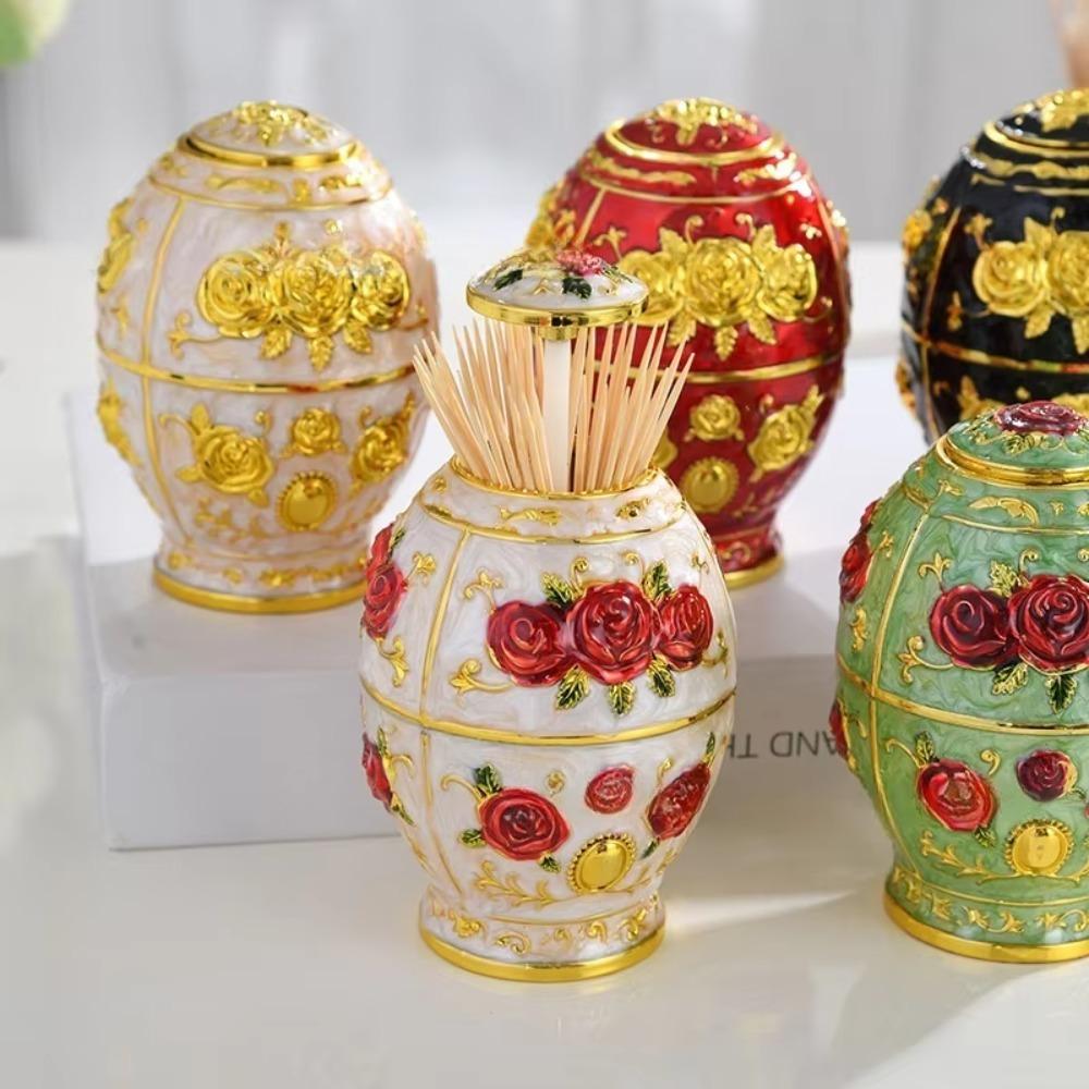 Automatic Floral Toothpick Holder Egg  Shaped Toothpick Dispenser  Living Room