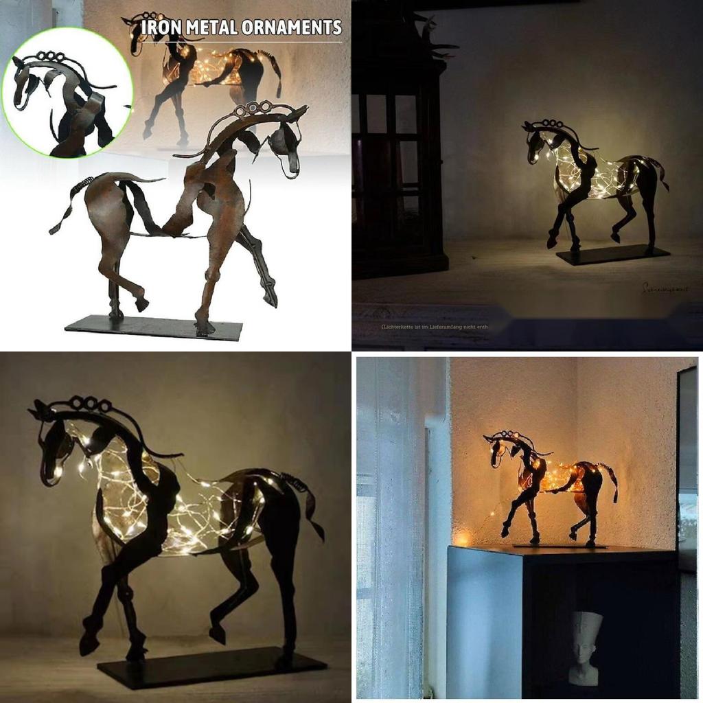 Metal Iron Horse Figurine With Luminescent Effect For Home Or Office Space