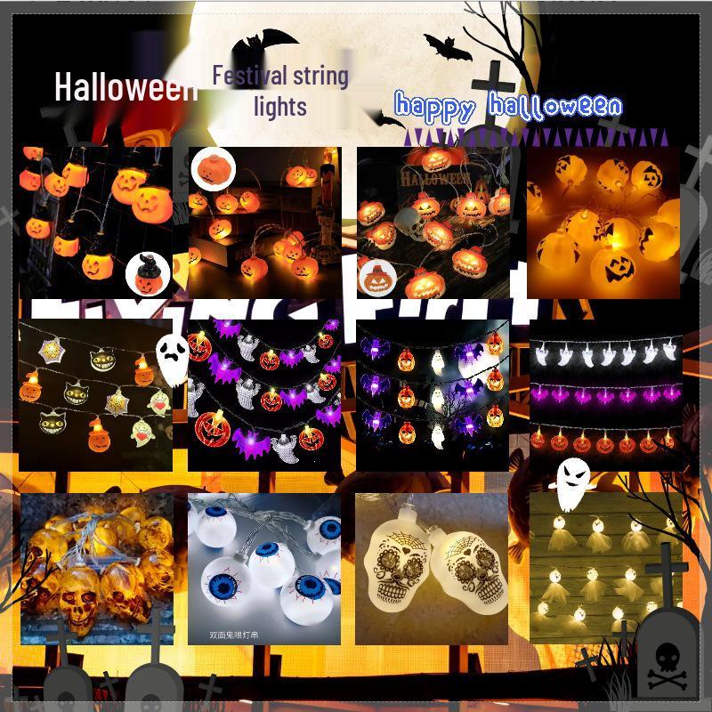 LED Halloween Decorative String Lights: Pumpkin, Ghost, Eye & Skull Battery Lights