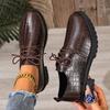 2025 New Fashion Pointed Toe Leather Shoes Embossed Formal Lace-up Trendy Women's Flat Heels Modern Mid-Heeled Loafers