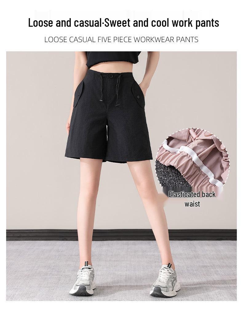 Women's Purple Two-Piece Set: Quick-Dry Ice Silk T-Shirt & Loose Five-Point Cargo Shorts