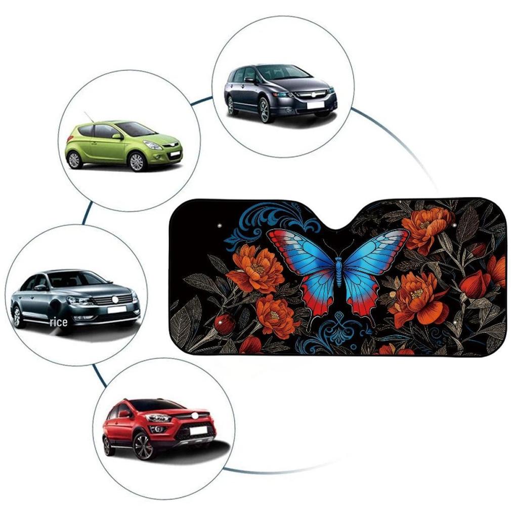 Butterfly Floral Foldable Car Windshield Sunshade - Universal Fit