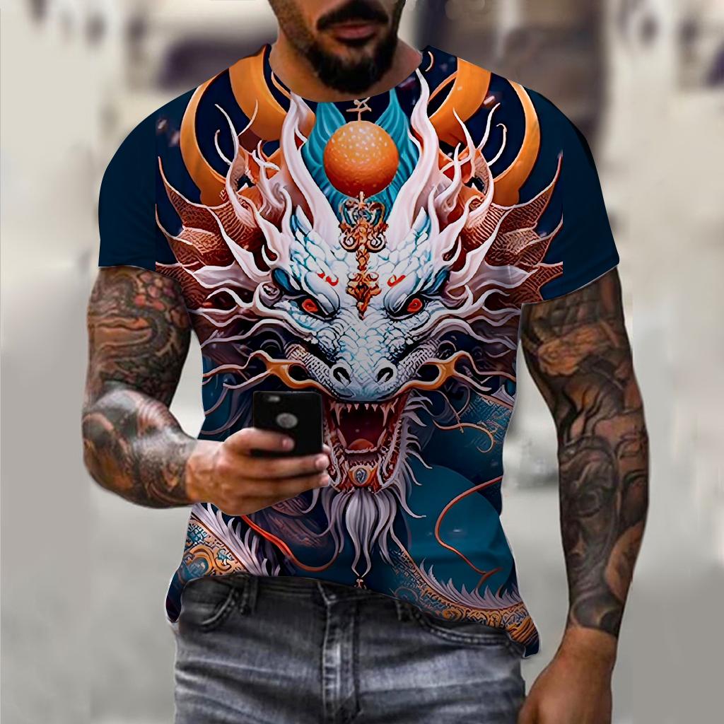 Men's T-Shirt For Men Clothing Unisex Dragon Graphic 3D Print Summer Top O-neck Short Sleeve Fashion Casual Tee Shirt Streetwear