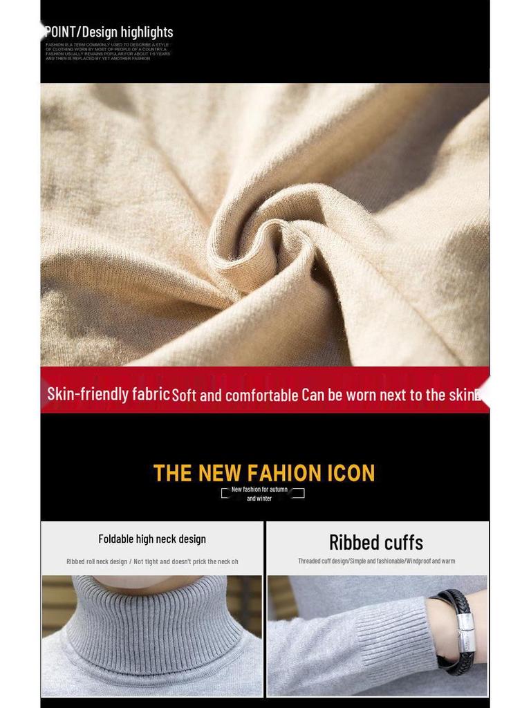 Vinter Herr Höghalsad Tröja - Koreansk Stil Slim Fit, Enfärgad Stickad Baslager