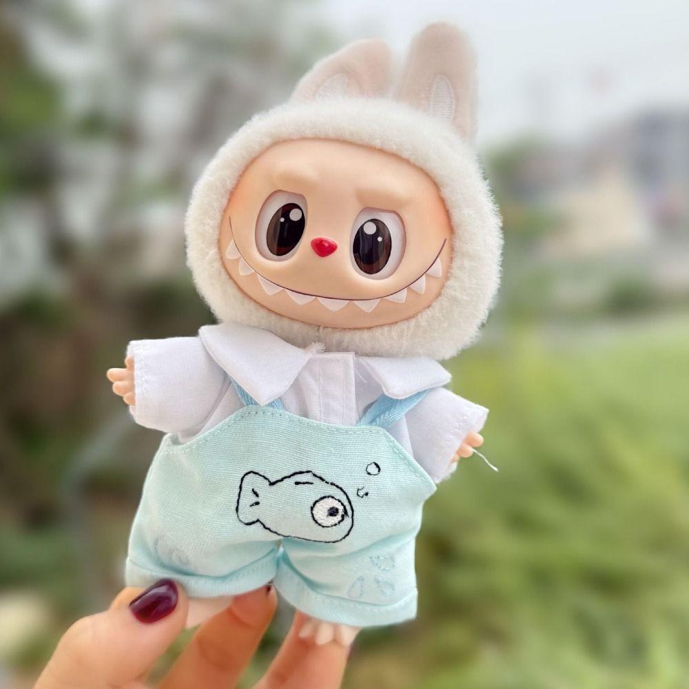 Handmade Sitting Labubu Time Cloth 17cm Plush Dolls Clothes  Kids Girls Toys
