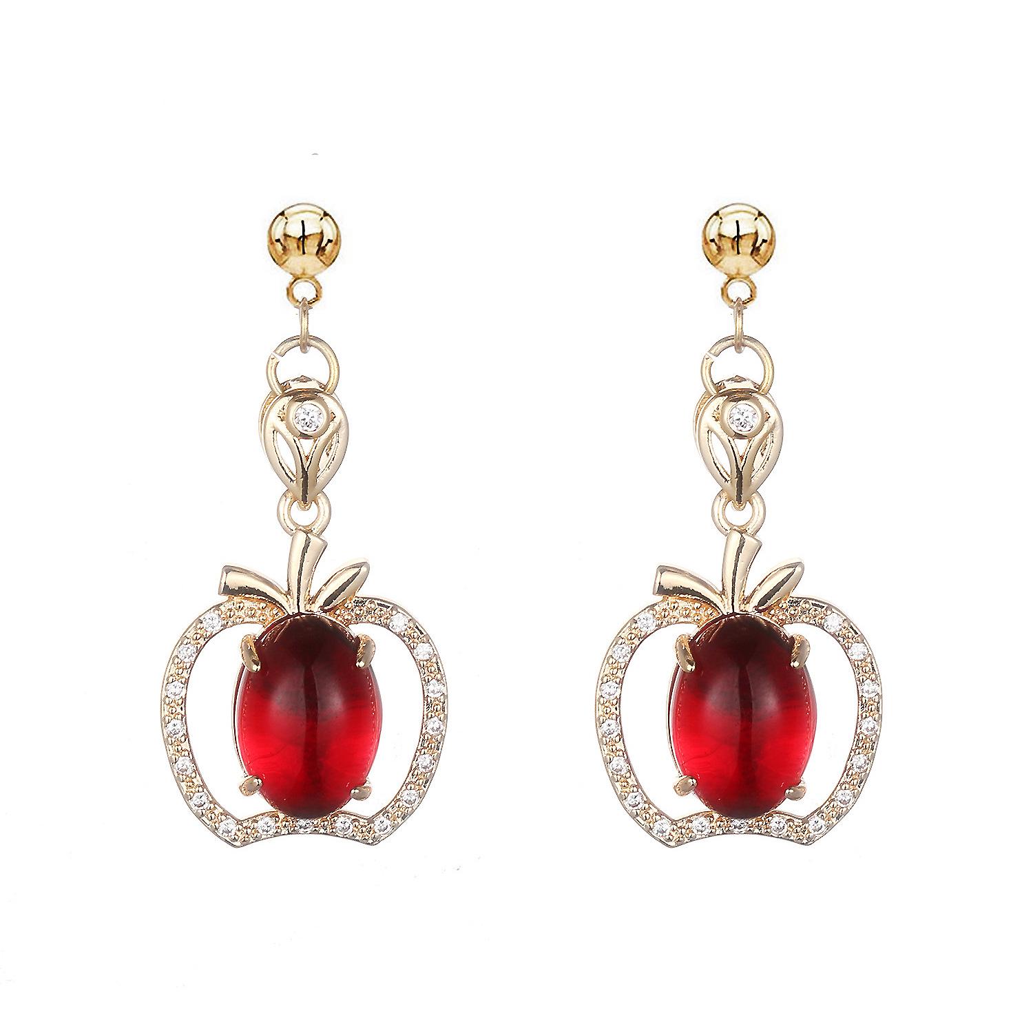 

Elegant Red Apple Zircon Pendant Earrings - European and American Style, Stainless Steel