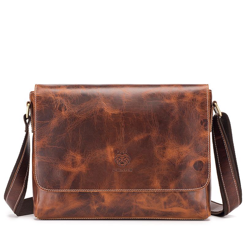 Men's Fashionable Single-shoulder Crossbody Bag, Men's Retro Oil-wax Genuine Leather Messenger Bag