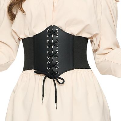 FUBEICHLY Creations Black Corset Waist Belt, Waist Belt Costume Lace-Up Black Corset Waist Belt for Adult Women, Renaissance