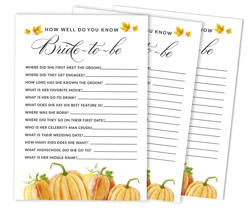 Inkdotpot Bridal Wedding Shower Bachelorette Party Bulk Blank Square Fill In Gift Ideas 50A  Pumpkin Fall In