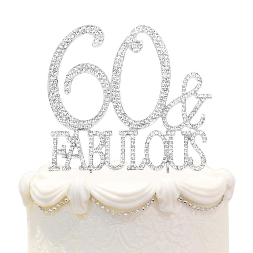 50 Cake Topper Premium Silver Metal 50 and Fabulous  50th Birthday Party Sparkly Rhinestone Decoration Makes a Great Centerpiece