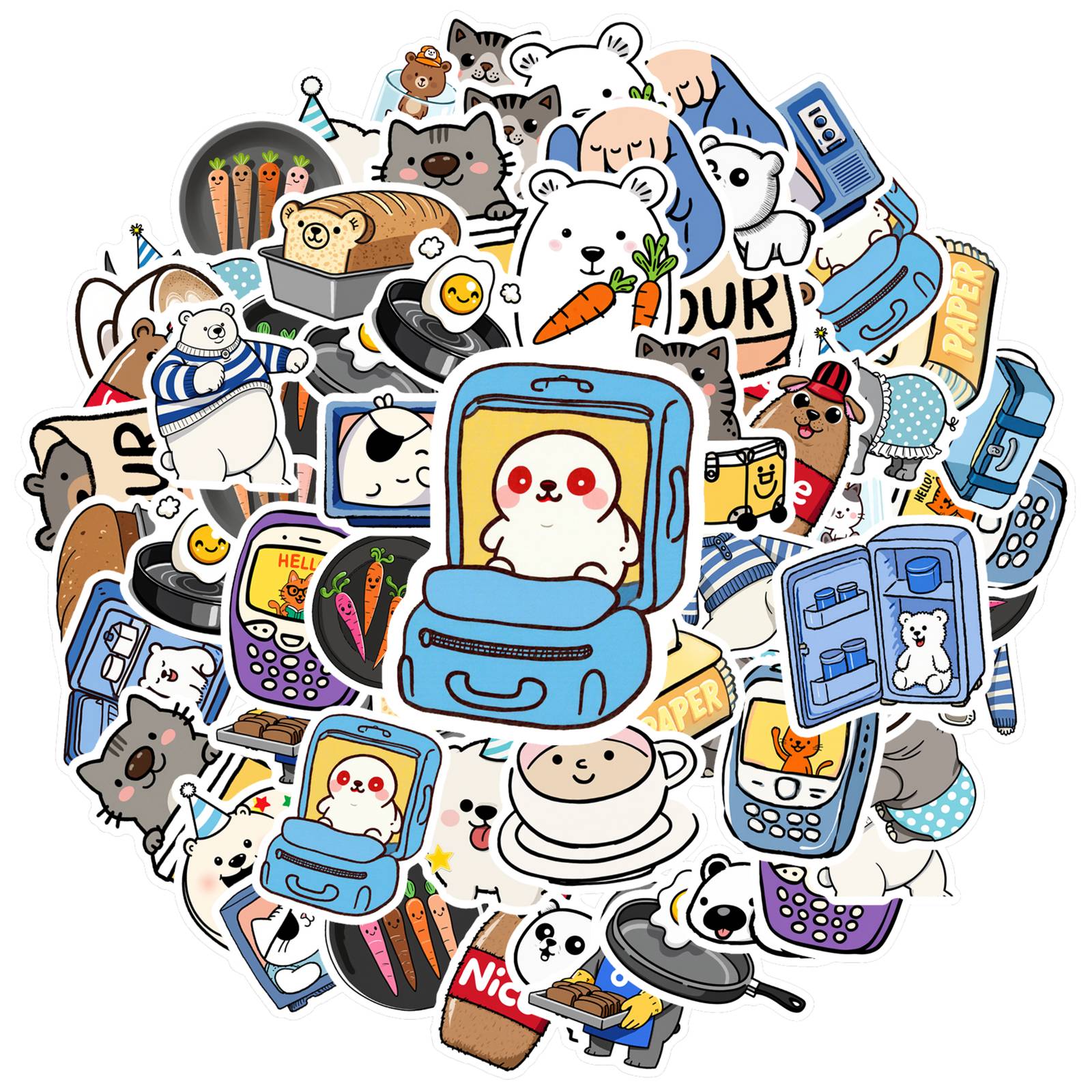 

35pcs-50pcs Playful Kitchen Items Stickers Cartoon Cute Characters Stickers Stickers For Suitcase Fridge Phone