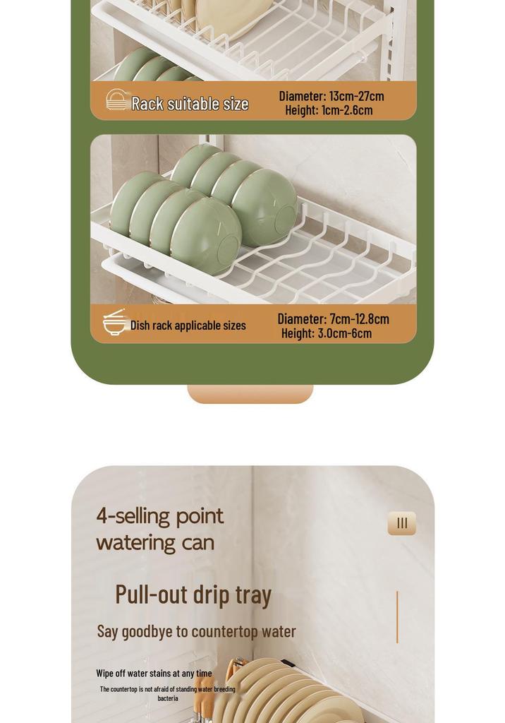 No-Punch Wall-Mounted Dish Drying Rack with Plate and Chopsticks Holder