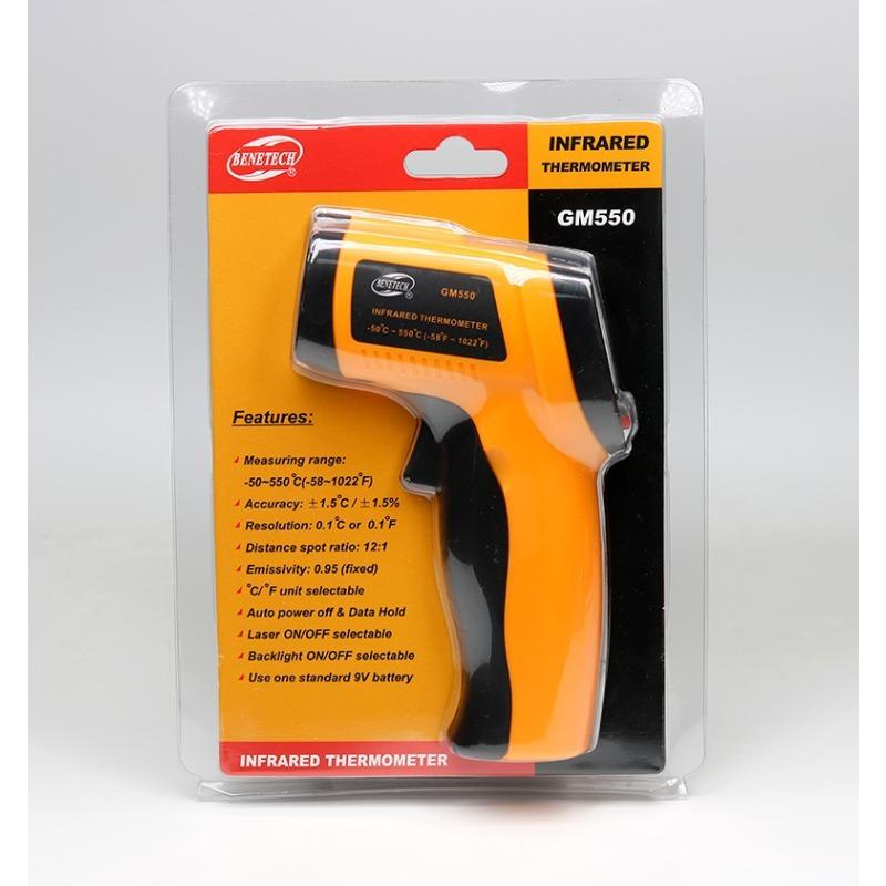 

Цифровой лазерный инфракрасный термометр, пирометр (-от 50 °С до 550 °С) с ЖК-подсветкой 15.3*10.1*4.3cm жёлтый/чёрный