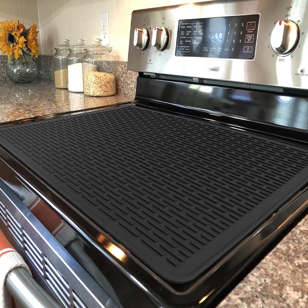 Silicone Stove Mat Extra Large Heat Resistant Prevent Scratching Non Slip Silicone Stove Top Protector for Kitchen Black