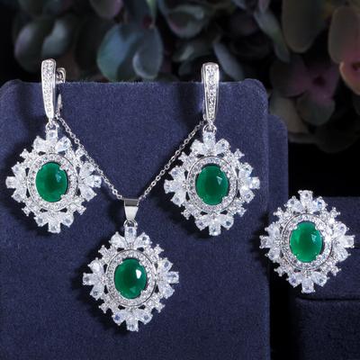 Ensemble de Bijoux Haut de Gamme en Cristal, Collier en Zircon, Boucles d'Oreilles, Bagues, Ensemble Trois Pièces, Accessoires de Mariage.