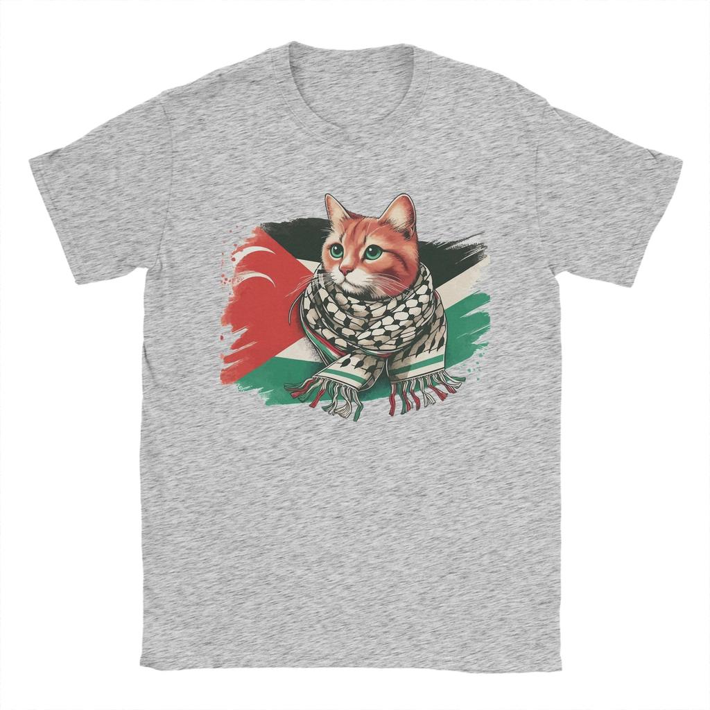Unisex TShirts Palestine Cat With Scarf Novelty 100 Cotton Tees Short Sleeve  T Shirt Crew Neck Clothes Printing