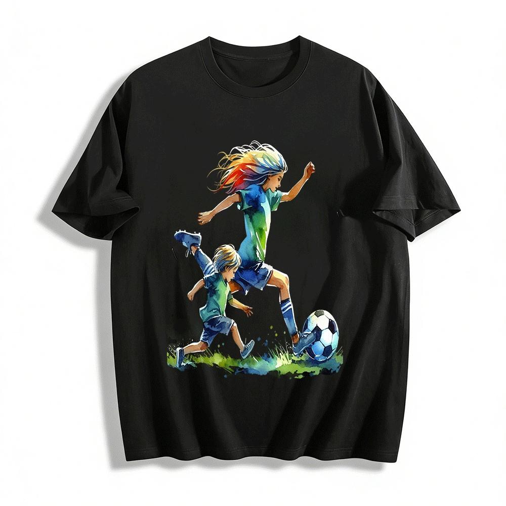 Parent-child Soccer Time Printed Casual T-shirt Pure cotton T-shirt XXS