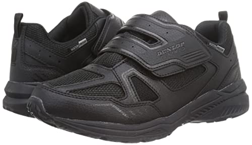 Dunlop Refined Men's Waterproof Wide 4E Velcro Walking, Jogging, and Running Sneakers, DM287, Black, Size 24.5cm
