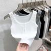 Tank Top Button Ribbed Crop Tops Women Summer Camis U-neck Camisole Fashion Casual Tube Female Sleeveless