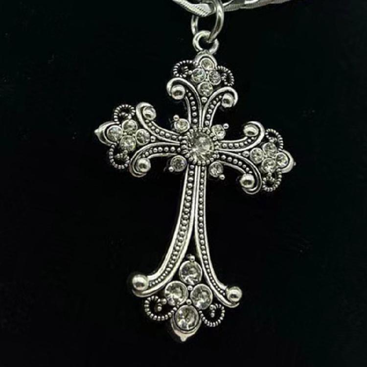 Cross Necklace Silver Color With Crystals Gothic Crucifix Symbol Unisex Jewelry
