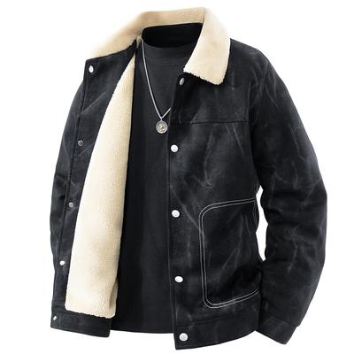Men's Plush Fleece-Lined Suede Lapel Jacket: Business Casual, Versatile, Loose-Fit, Fashionable, Comfortable.