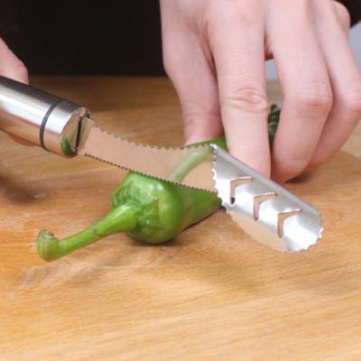 1PC Descorazonador de Pimientos Herramienta Acero Inoxidable Serrado Quita Semillas Utensilios de Cocina
