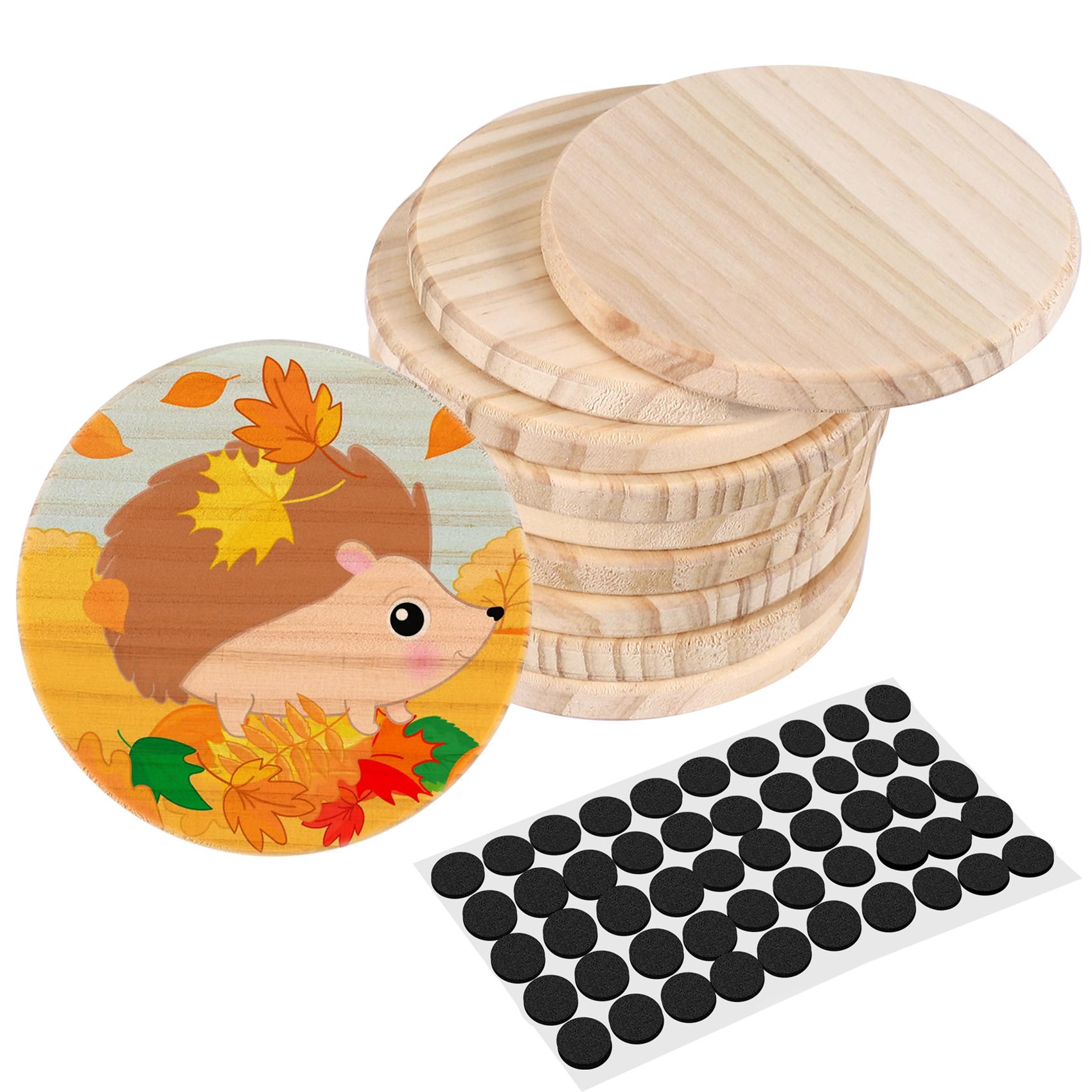 

Good-Unfinished Wood Coasters 4 Inch Round Blank Wooden Coasters Crafts DIY Stained Painting Wood Engraving Home Decoration