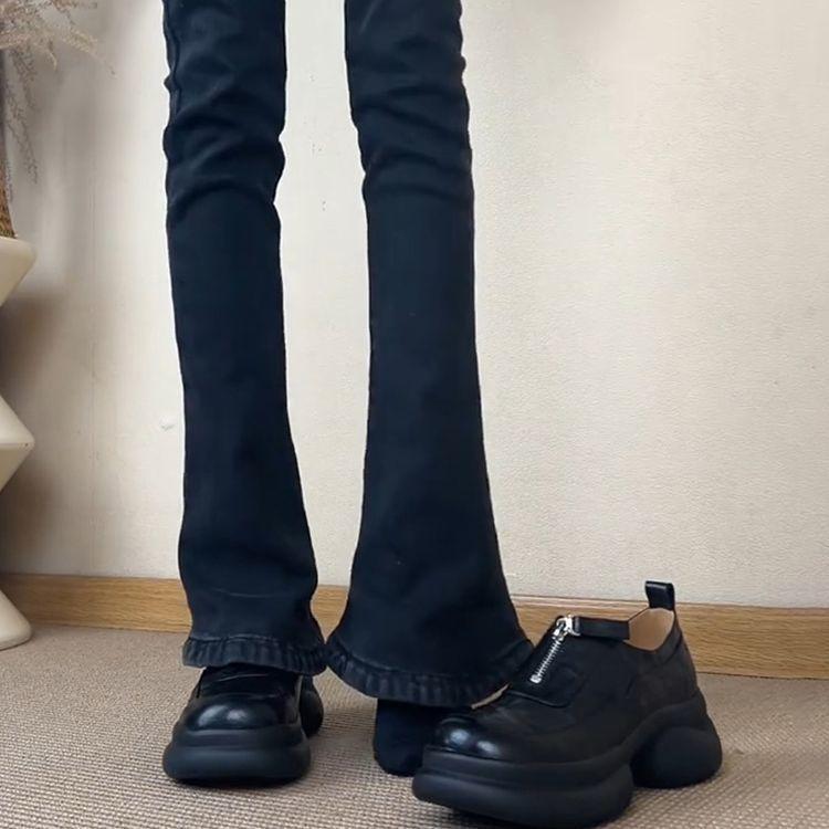 thick-soled muffins and small loafers, women's belt buckle single shoes, one pedal, new retro style round head small leather shoes