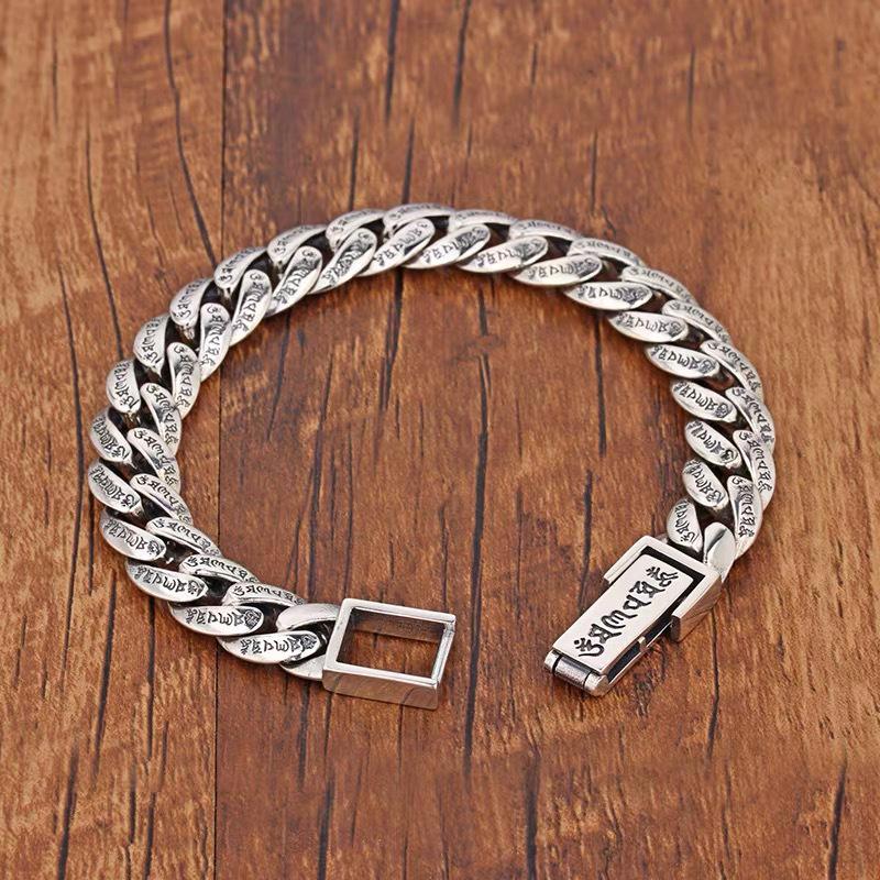 

Браслет в этническом стиле из серебра S925 с шестислоговой мантрой для мужчин 22cm, 62g