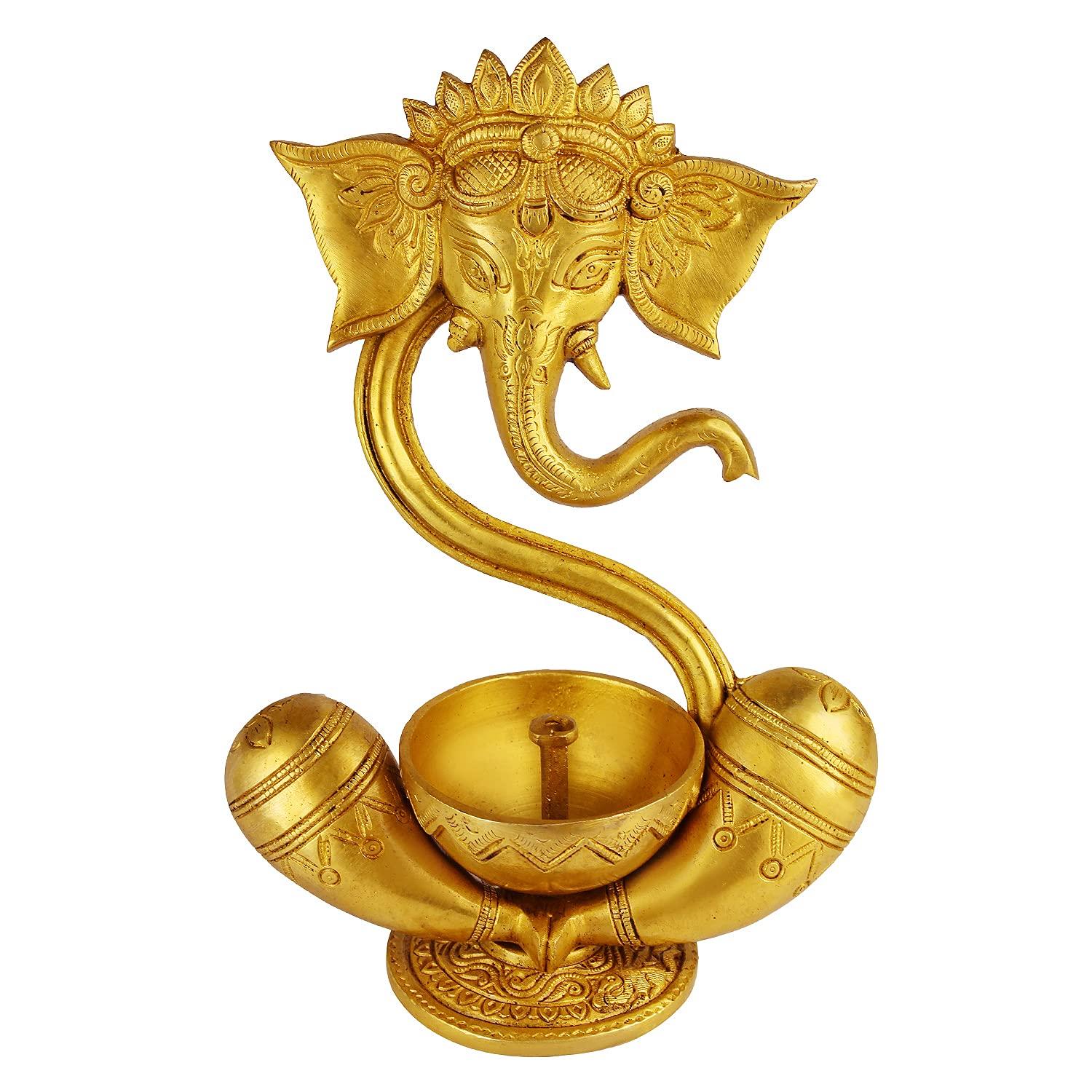 Lord Ganesh Idol Oil Diya With Large Container Deepak For Home Decor - 8.5 Inch